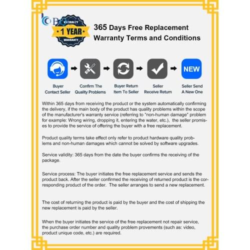 365 Days about One-year Free Replacement Warranty Terms and Conditions From Profrocar Store Store