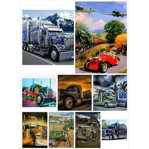 5D DIY Full Round Diamond Embroidery Tractors and trucks Diamond Painting Cross Stitch Rhinestone Mosaic Decoration