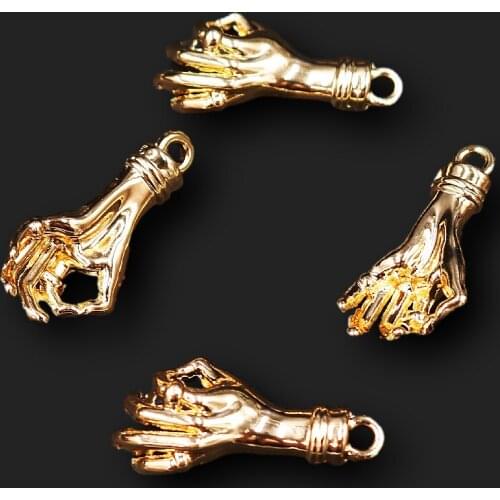 6pcs New Gold Plated 3D Sign Language Gesture *OK *Pendant Necklace Earrings Metal Accessories DIY Charms Jewelry Crafts Making