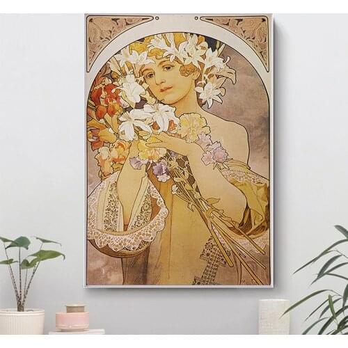 Alphonse Mucha Elegant Woman Canvas Paintings on The Wall Art Posters and Prints Art Pictures for Room Home Cuadros Decoration