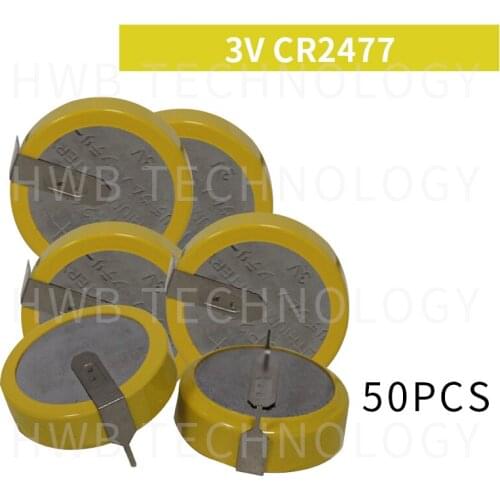 50PCS/lot Battery CR2477 3V CR2477 battery welding foot horizontal spacing 20MM button batteries Free shipping