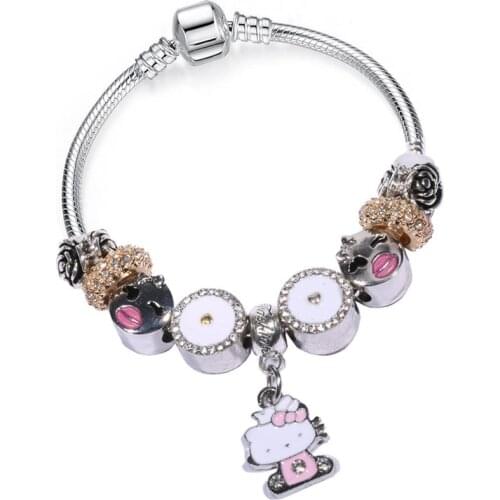KT cat pendant bracelet vc jewelry pandora charm golden rim charm kiss popular jewelry crystal beaded jewelry