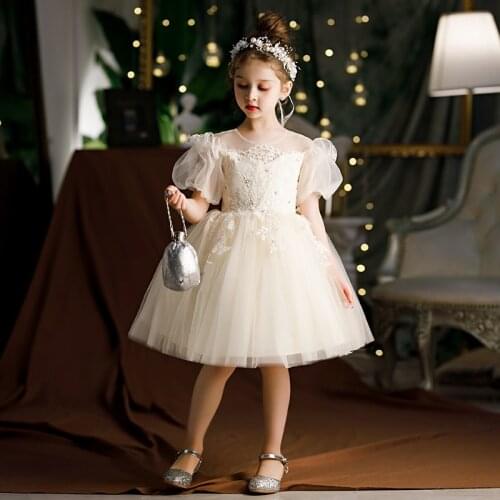 Flower Girl White Dress Children Bridemaid Wedding Dresses For Kids Pink Tulle Gowns Girls Boutique Party Wear Elegant Frocks