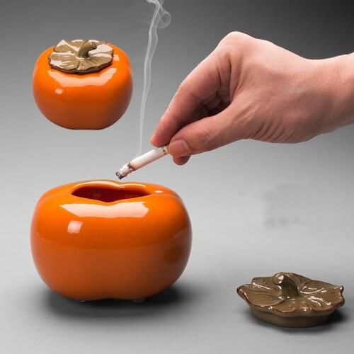 Fun orange persimmon ceramic ashtray Personalized fruit shape decorative ashtray
