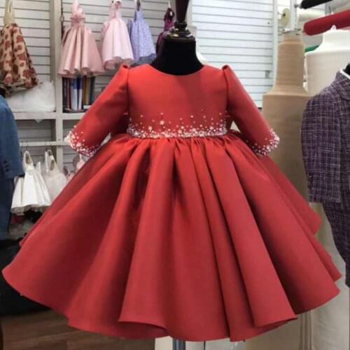 Baby Clothing For Baptism Birthday Party Wedding Princess Ball Gown Beading Design Sweet Cute Red Dress For Girl Vestidos A559