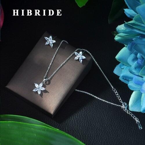 Hibride Luxury Boom Women Engagement Cubic Zirconia Necklace Earring Dubai Jewelry Set Jewellery Addiction N-273