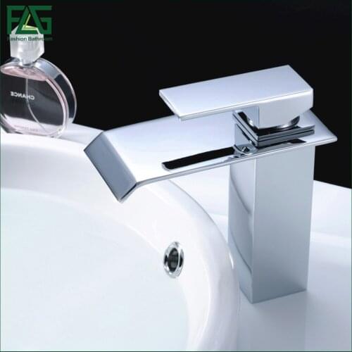 FLG Waterfall Bathroom Faucet Chrome Cast Bath Tap Cold Hot Deck Mounted Square Vessel Faucet Sink Wash Basin faucet