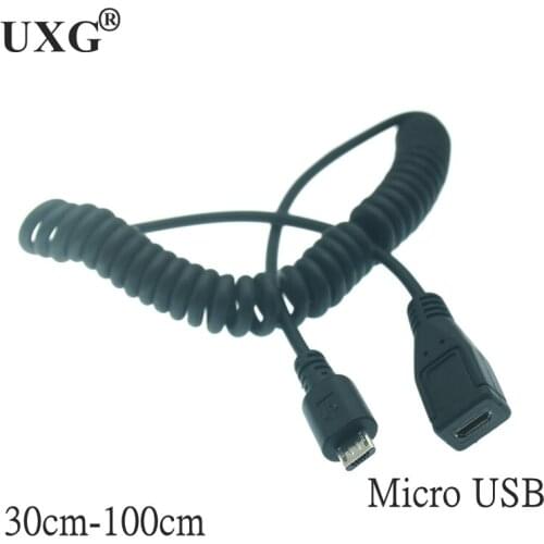 Micro USB Male Adapter to Female Data Extension Cable Left Angle Spring Line Charger Cable Data Sync Cable