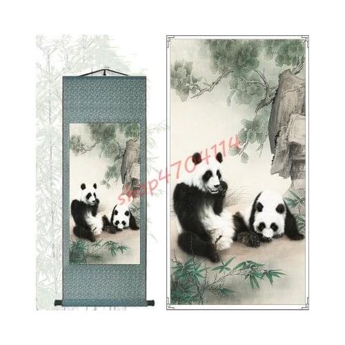 Chinese characteristic silk scroll hanging decorative paintings, national treasure panda, exquisite decorative gifts collection