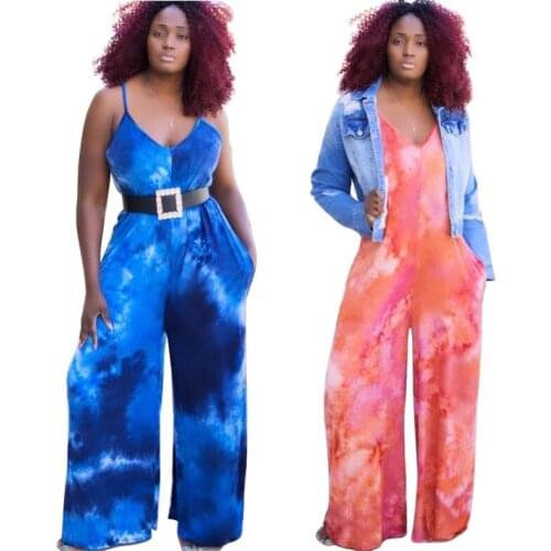 L-4XL loose wide leg Romper summer 2021 women clothing Sexy Tie dye printed sling plus size jumpsuit wholesale Dropshipping