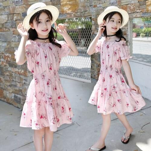 Summer Girl Clothes 2020 Children Kids Cotton Princess Dresses Toddler Girls Sweet High Waist Off Shoulder Birthday Party Dress