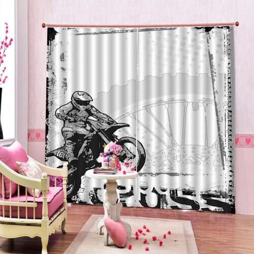 Motorcycle 3D Blackout Curtain Motocross Racer Image on Grungy Curtains For Living room Bedroom Polyester Fabric Window Drapes