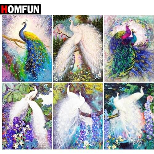 HOMFUN 3D Diamond Painting "White peacock forest" DIY Full Rhinestones Drill Cross-stitch Kits Square Round Diamond Embroidery