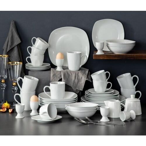 Series Elisa 50-Piece Tableware Dinner Set with 6 Cups,Saucers,Mug,Egg Cups,Bowls,Dessert Soup Dinner Plates Service