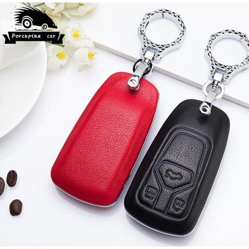 New Genuine Leather Remote Car Key Case For Audi A4 A4L 8S 2017 2016 Allroad B9 Q5 Q7 TT TTS Protector Key Cover Keychain