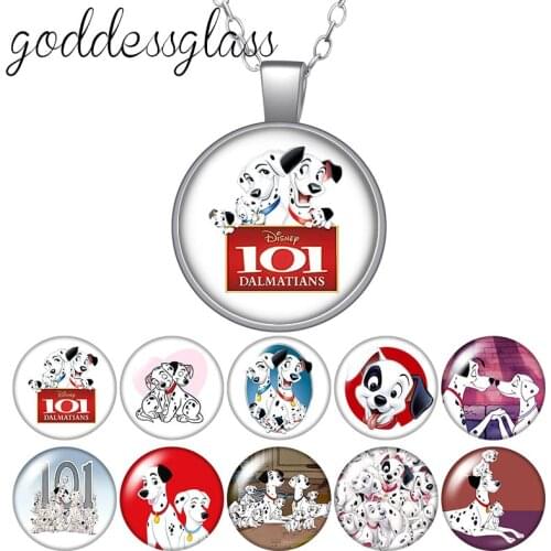 Disney 101 Dalmatians Cute dogs family Round Glass glass cabochon silver plated/Crystal pendant necklace jewelry Gift