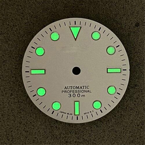 Sand White 29mm Watch Dial Green Luminous for NH35A/NH36 Movement