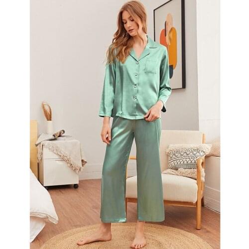 Pajamas for Women Pantsuits Silk Satin Long Sleeved Trousers Pajamas Summer Autumn Candy Colors Sleepwear Night Suit 2 Piece