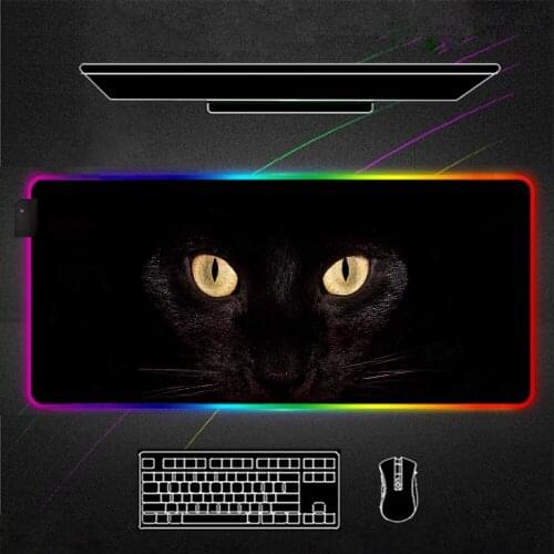 RGB Mouse Pad Black cat eye Gamer Accessories tappetino mouse Large LED MousePad Gaming PC Desk Play Mat with Backlit mausepad