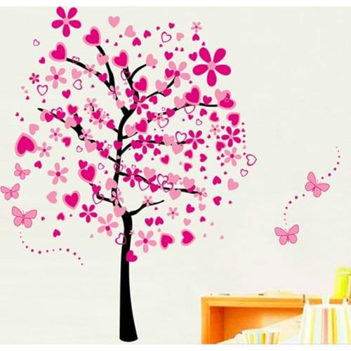 Romantic Pink Plum Flower Tree Wall Sticker Large Vinyl Removable Poster Stickers Wedding Room Decor House Decoration Wallpaper