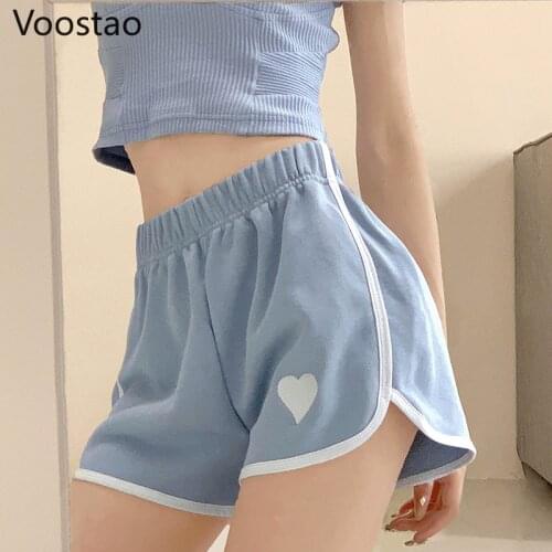 Summer Sweet Harajuku Sports Shorts Women Korean Love Hearts Embroidery Lolita Casual Shorts Girls Loose Y2K Punk Short Pants