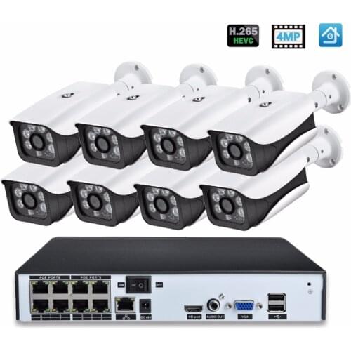 Hamrolte POE CCTV System H.265 8CH POE NVR 4MP Bullet Waterproof Outdoor POE Camera 4MP POE NVR System Motion Detection XMEYE