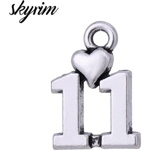 Skyrim 20pcs/lot Sliver Color Number 10 11 12 Birthday Charms Heart Shape DIY Necklace Bracelet Pendant for Jewelry Making
