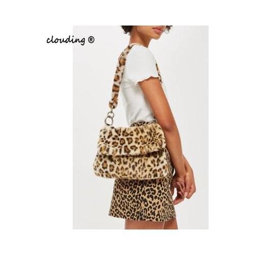 Leopard Print Bag Winter Faux Fur Shoulder Bag Handbag Lady Leopard Handbag Female Party Small Girls Tote Bag Christmas Gift