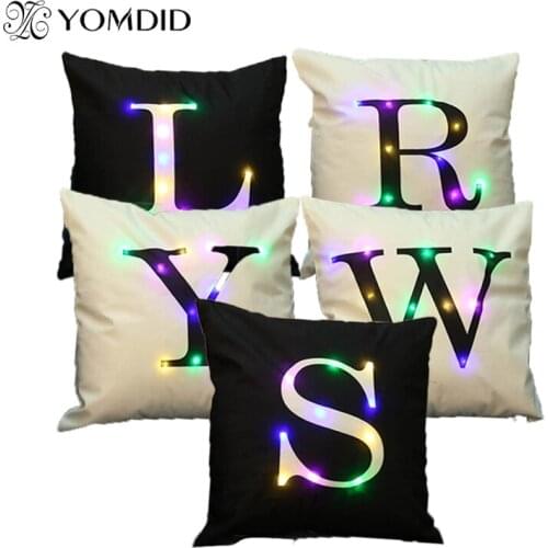 LED Lights Letter Cushion cover Alphabet Printed Pillows cover Decorative Pillowcase Cushion cover Home Sofa Office Pillowcase