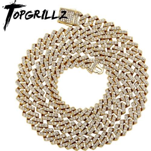 TOPGRILLZ 8mm Miami Cuban Chain White Gold Necklace With New Spring Clasp Full Iced Out Cubic Zirconia Hip Hop Rapper Jewelry