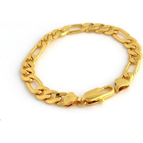 Solid Stamep 585 Hallmarked 18 k G/F Yellow Fine Gold Figaro Chain Link Bracelet Lengths 8mm Italian Link 210mm