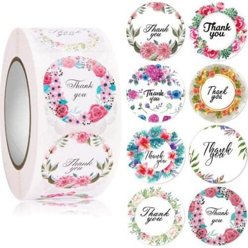 Wreath Thank You Stickers, 500pcs Round Thank You Sticker Labels for Wedding, Graduation, Birthday, Small Business, Baby Shower