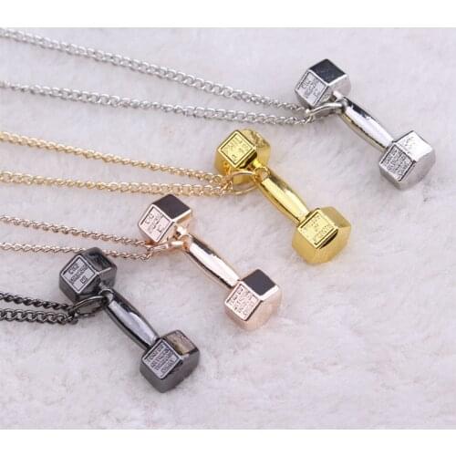 WANGAIYAO fashion fitness dumbbell necklace men domineering couple female personality creative titanium steel barbell pendant sw