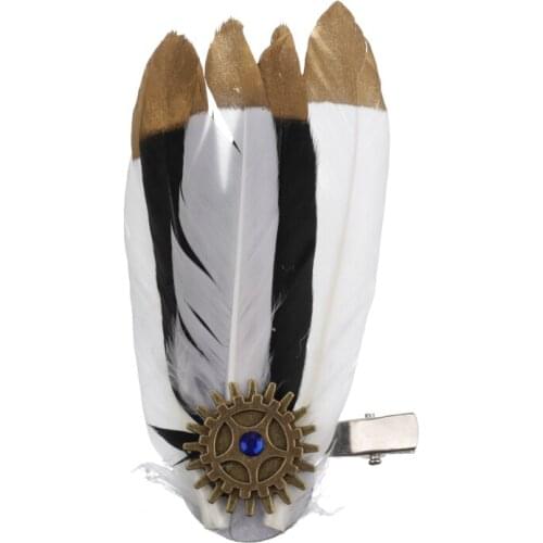 Steampunk Clock Gear Feather Hair Clip Gothic Retro Cogs Feathers Barrette Vintage Hair Accessories