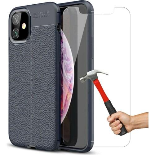 Film Protection + Coque Effet Cuir Noire For iPhone 12 Mini 12 Pro Max 6/7/8/XR/XS