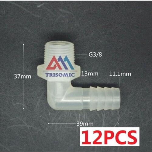 12 pieces 11.1mm*G3/8 Elbow screw thread Connector Tube Joiner PP Plastic Fitting Tank Airline acid and alkali resistant