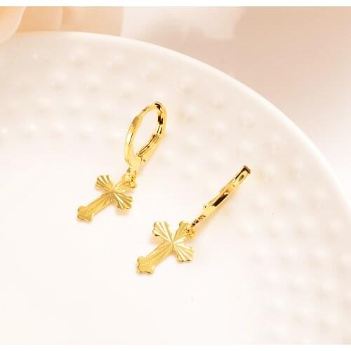 18k Fine Solid Golid Filled Big Unky Large Cross Drop Earrings Religious Punk Goth Girl Boho Emo Rock Chick Dangle Huggie Hinged