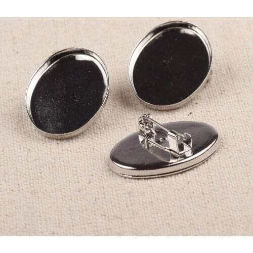20pcs fit 18*25mm vintage metal oval cabochon brooch base settings diy brooches making accessories