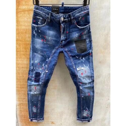 2021Summer New Style DSQ2 Fashion Ripped Paint Dot Jeans For Men T120