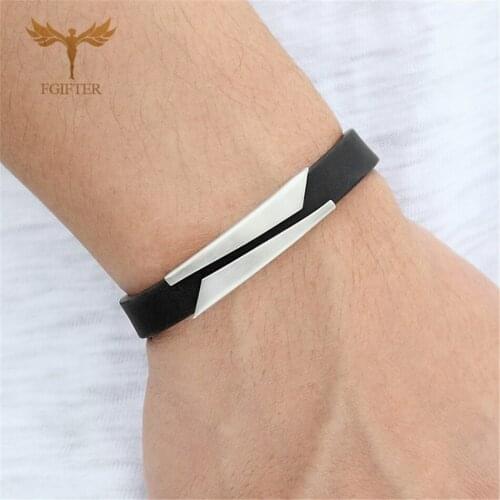 2021 New Fashion Silicone Bracelet Cutting Geometric Triangle Bangle Stainless Steel Accessories Charm Mens Cuff Jewe