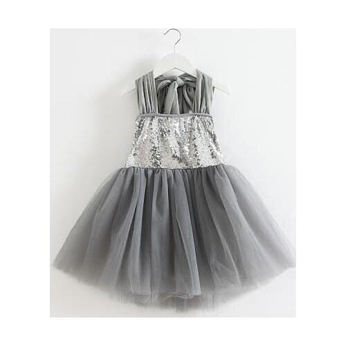 3pcs Gray Glitter Tulle Dress,Birthday Girl Tutu Dress,Shabby Chic baby and Toddler Dress,Girl bloomer headband Sequined outfit