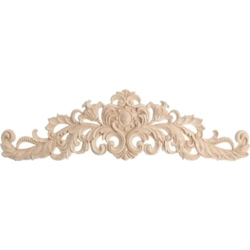 40x12cm Exquisite Clic Rubber wood Carved Applique Furniture Natural Decal Wood color