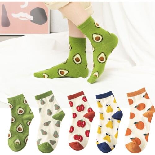 5 Pairs New Women Ctue Socks Fruits Cartoon Summer Winter Long Socks Casual Ankle Cotton Avocado Boat Sock Slippers Harajuku
