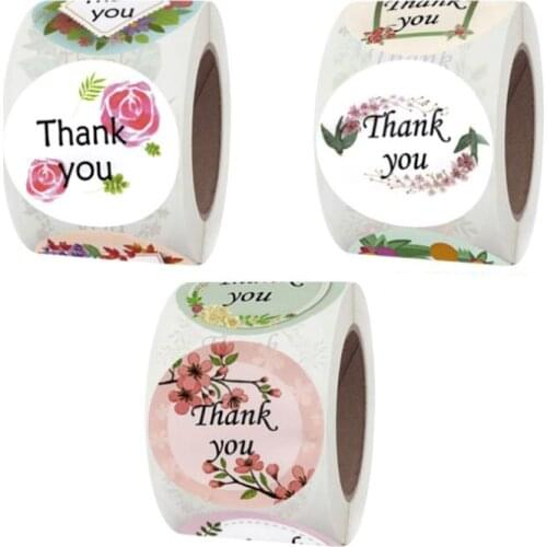 1.5Inch Wreath Flowers Thank You Stickers Labels Decoration Paper Scrapbooking Sticker Sealing Stationery Supply 50PCS