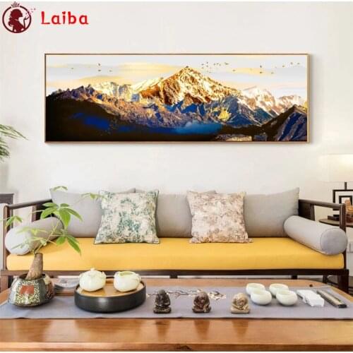 5D DIY diamond painting Abstract art, golden mountains, flying birds cross stitch full square round diamond Emeroidery mosaic