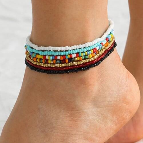 7pcs/set Colorful Handmade Beaded Anklet Foot Bracelet For Women Adjustable Anklet Bracelet On The Leg Foot Jewelry