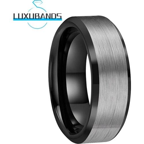 8MM Tungsten Rings For Men Wemen Black Beveled Edges Engagement Bands Brushed Finished Comfort Fit