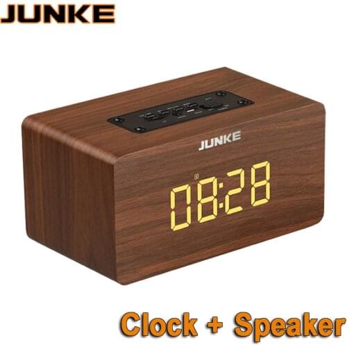 Clock Stereo Wooden Bluetooth Portable HiFi Speakers TF Play Hand Free Call AUX Input Super Bass Loudspeaker Computer Column