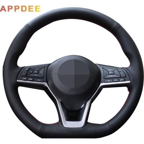 Handsewing Black Artificial Leather Steering Wheel Covers for Nissan X-Trail 2017