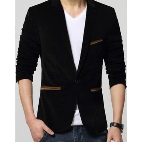 Black Velvet Three Pockets Mens Blazer Britishs Style Casual Slim Fit Suit Jacket Male Blazers Men Coat Jacket